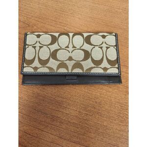 Coach Vintage Signature Jacquard C Beige and Brown Monogram Checkbook with Leath